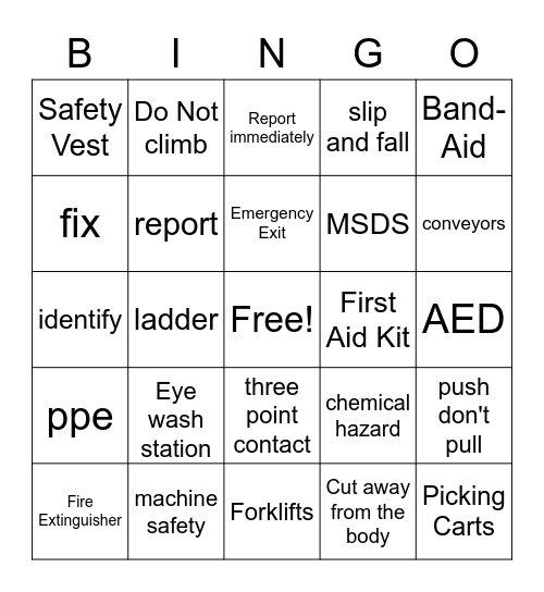 Safety Month Bingo Card