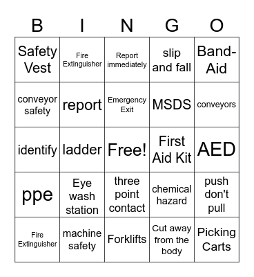 Safety Month Bingo Card