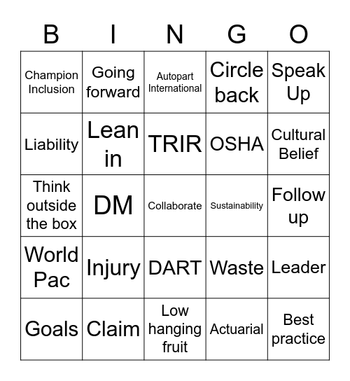 EHS/Risk/Sustainability Meeting Bingo Card