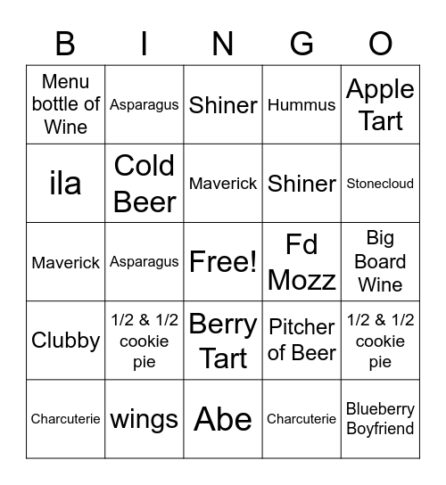 Friday Night Bingo Card