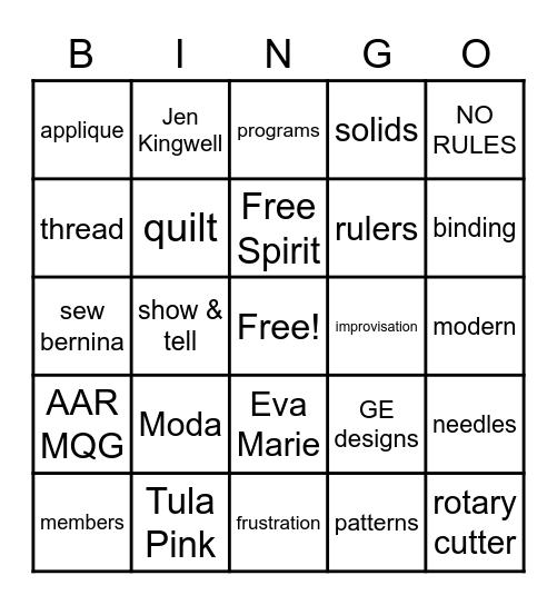 MODERN QUILT GUILD BINGO Card