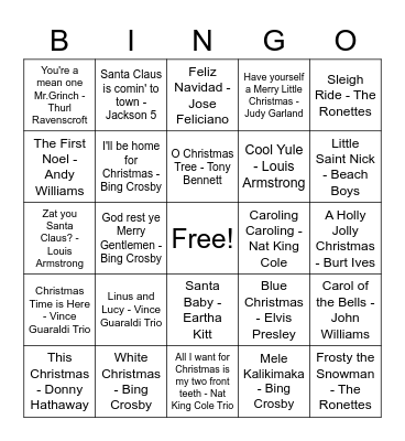 Christmas Music Bingo Card