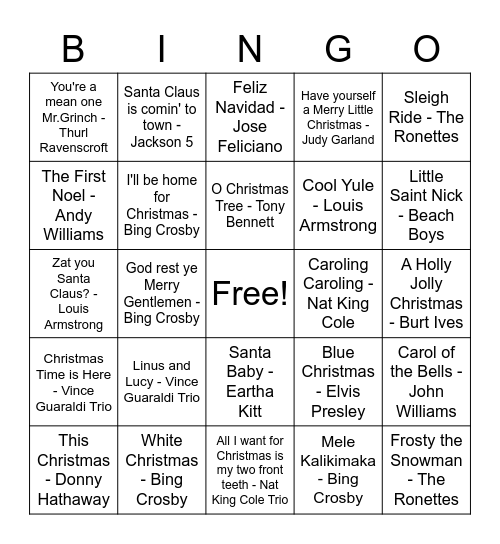 Christmas Music Bingo Card