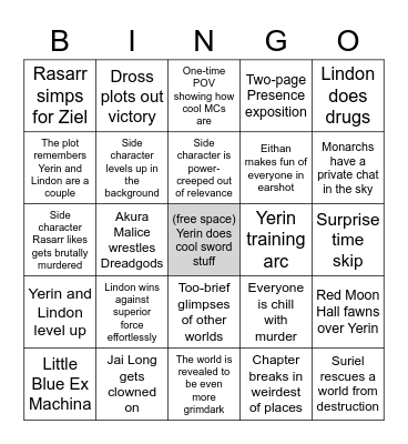 Rasarr's Cradle Bingo Card