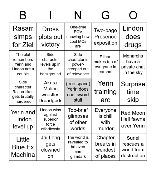 Rasarr's Cradle Bingo Card