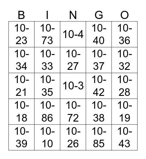 TEN CODE B-I-N-G-O Bingo Card
