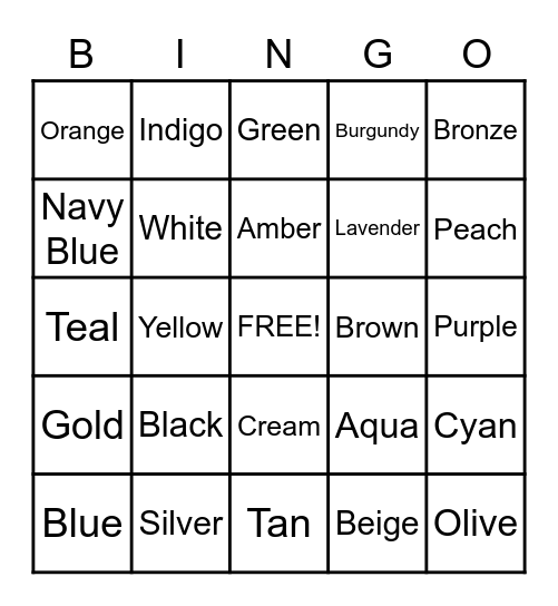 Colour Wars Bingo Card