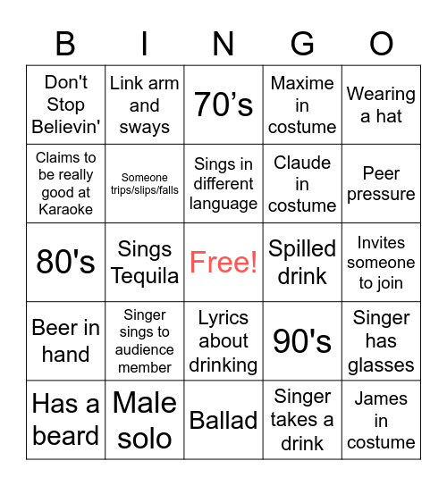 ISS Karaoke Bingo Card