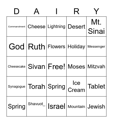Shavuot Bingo Card