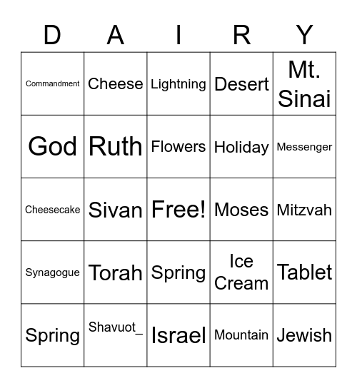 Shavuot Bingo Card