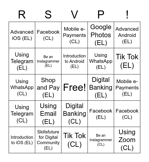 RSVP courses Bingo Card