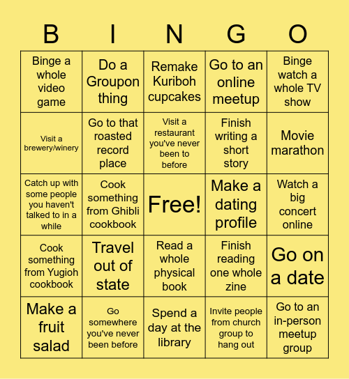 Summer Bingo Card