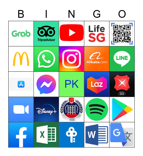 Mobile App iCons Bingo Card