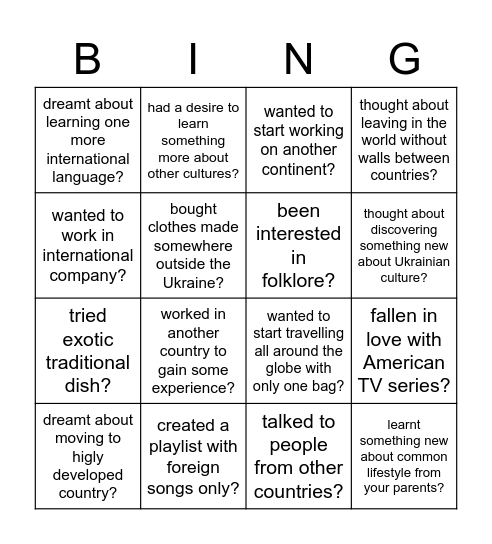 Have you ever? Bingo Card