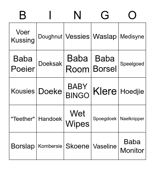 Ronel se Babatee - Baby Bingo Card