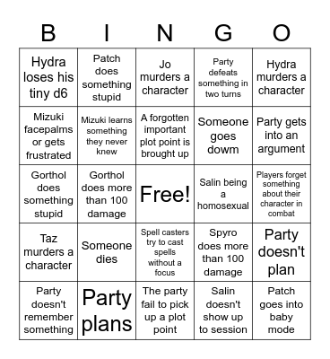 COC Bingo Card