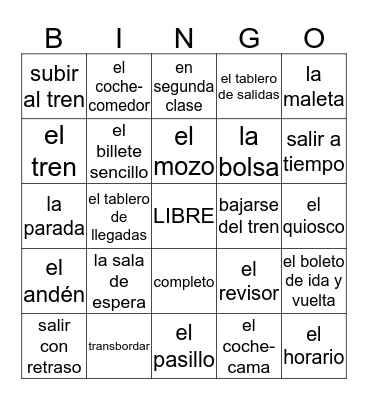 El Vocabulario del Capítulo 1 - Un Viaje en Tren Bingo Card