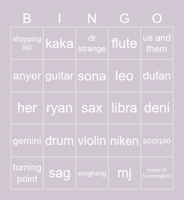 hunyyi bunyyi Bingo Card