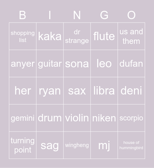 hunyyi bunyyi Bingo Card