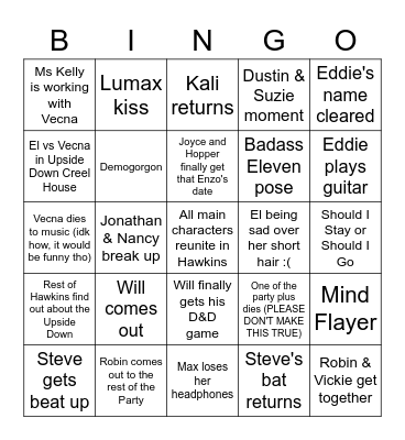 Stranger Things S4 Vol 2 Bingo Card Bingo Card