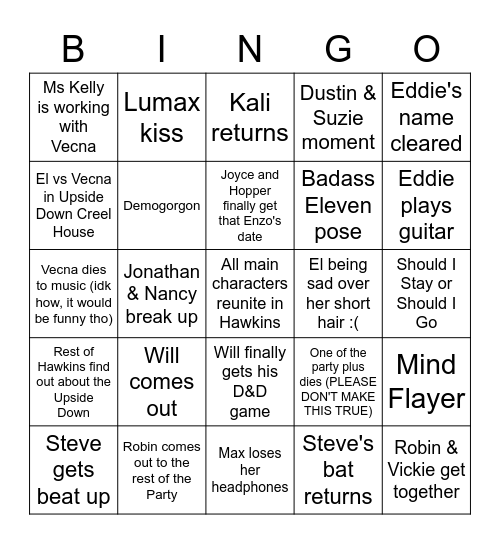 Stranger Things S4 Vol 2 Bingo Card Bingo Card
