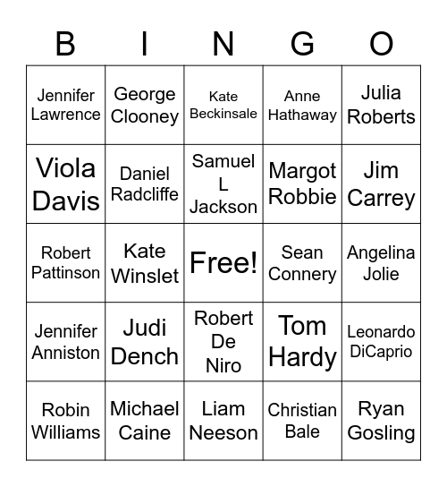 Famous actors Bingo Card