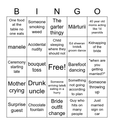 Romanian Wedding Bingo Card