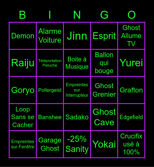 BINGO PHASMO MRTIBOUTE Bingo Card