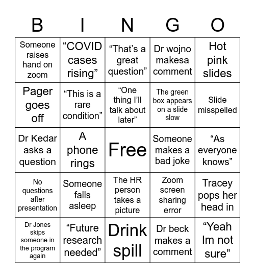 Scientific session Bingo Card