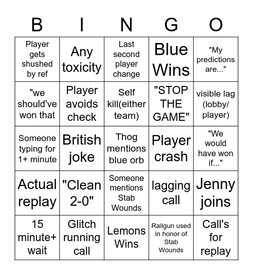 Blue vs. Lemons playoff bingo Card