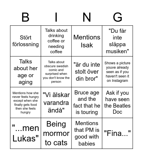 Mamma Katarina Bingo Card