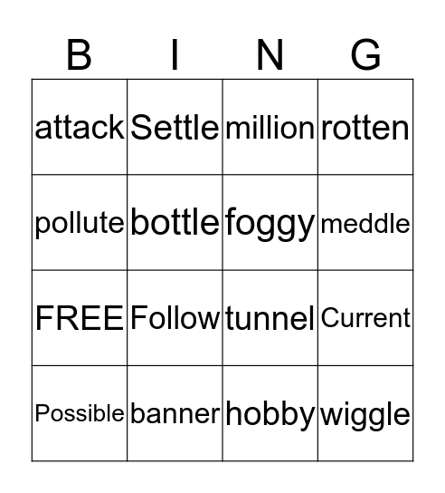 Spelling 4.1.4 Bingo Card