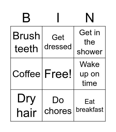 Monday morning Bingo Card