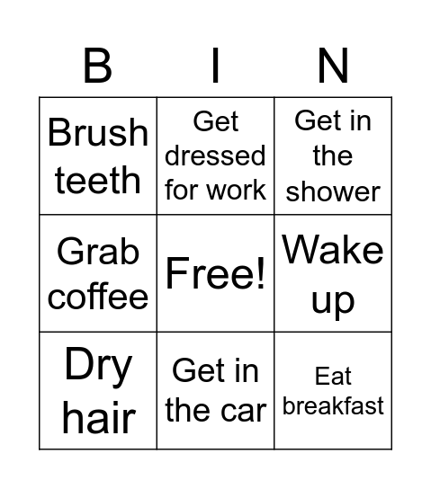 Tuesday morning Bingo Card