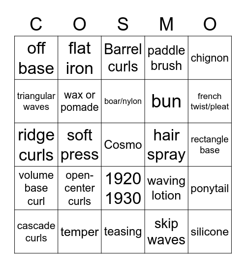 Chapter 17 Hairstyling Bingo Card