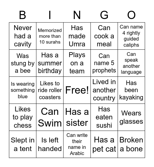Shabab Bingo Card