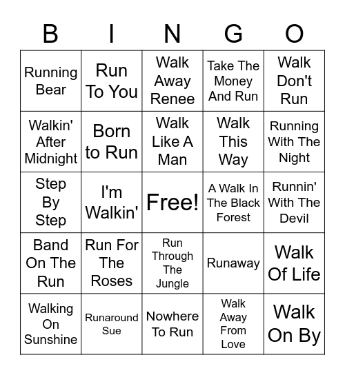 Walkin' and Runnin' Bingo Card