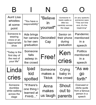Graduation Bingo 2022 Bingo Card