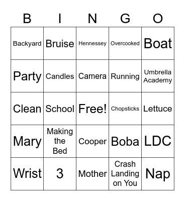 Amander's Bingo Card