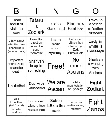 JayTheBard 6.0 Predictions Bingo Card