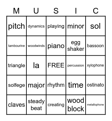 MUSIC Bingo! Bingo Card