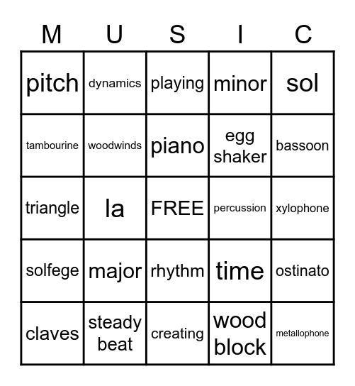 MUSIC Bingo! Bingo Card