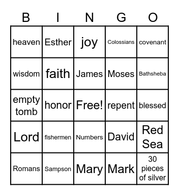 BIBLE BINGO Card