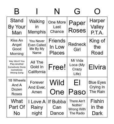 Country Music Bingo 01 Bingo Card