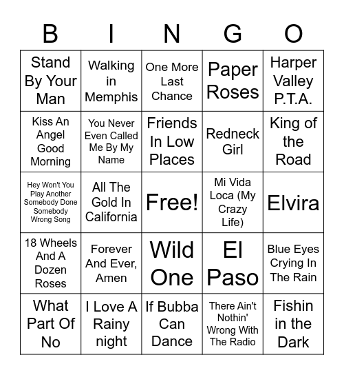 Country Music Bingo 01 Bingo Card