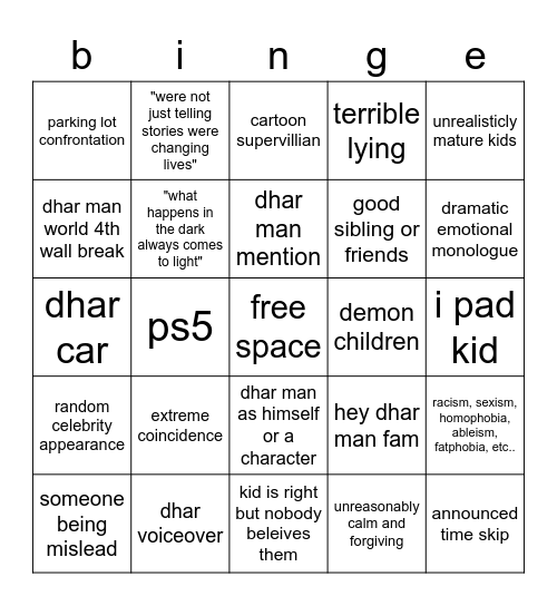 dhar mann bingy Bingo Card