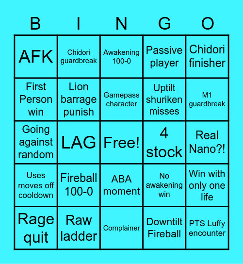 PTS Sasuke Bingo Card