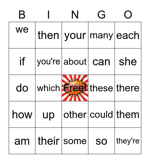 Second Grade Sitton Bingo Card