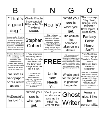 AP Language Terms Bingo Card