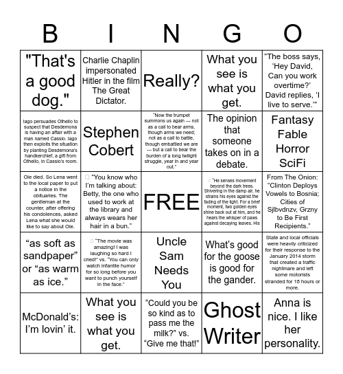 AP Language Terms Bingo Card